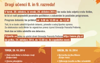 Ustvarjalne delavnice med jesenskimi počitnicami na Gimnaziji Franceta Prešerna