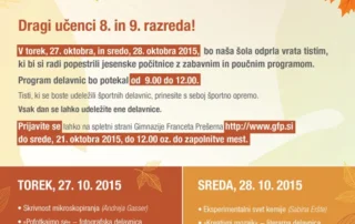Jesenske delavnice za učence 8. in 9. razreda osnovnih šol