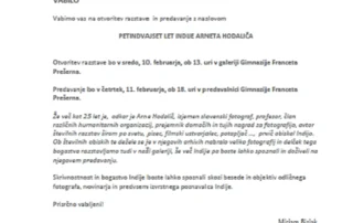 Vabilo na otvoritev razstave in predavanje: PETINDVAJSET LET INDIJE ARNETA HODALIČA